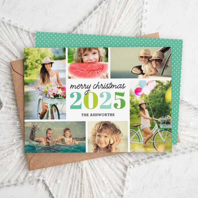 Mod Merry Christmas 6 Photo Collage Holiday Card (Creator Uploaded)