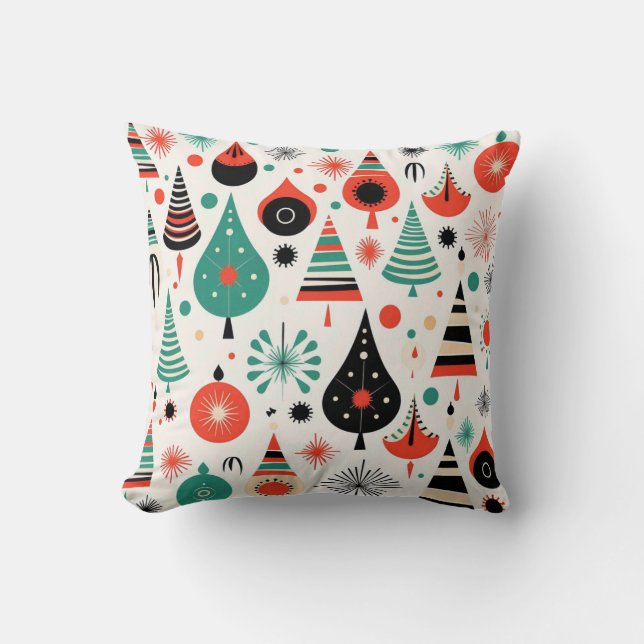 MOD Mid Century Modern Atomic Christmas Throw Pillow (Front)