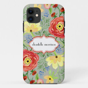 Mod Modern Floral Ranunculus Leaf Rose Bracket iPhone 11 Case