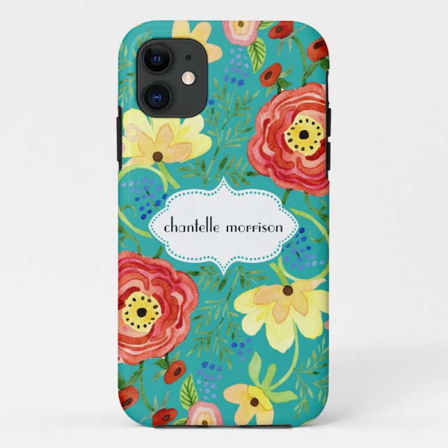 Mod Modern Floral Ranunculus Leaf Rose Bracket Case-Mate iPhone Case (Back)
