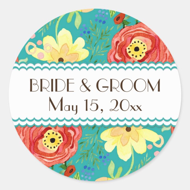 Mod Modern Floral Ranunculus Leaf Rose Bracket Classic Round Sticker (Front)