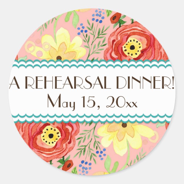 Mod Modern Floral Ranunculus Leaf Rose Bracket Classic Round Sticker (Front)