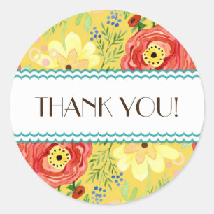 Mod Modern Floral Ranunculus Leaf Rose Bracket Classic Round Sticker