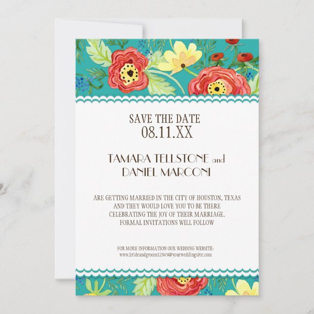 Mod Modern Floral Ranunculus Leaf Rose Bracket Invitation (Front)