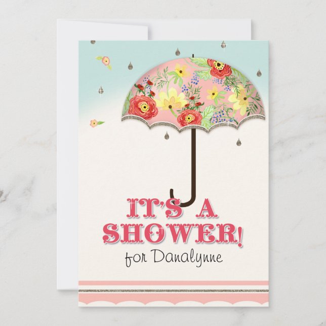 Mod Modern Floral Ranunculus Umbrella Baby Shower Invitation (Front)