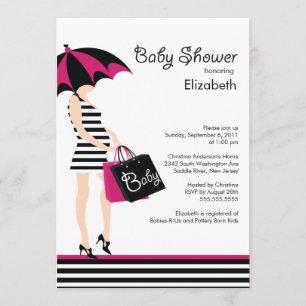 Mod Mom Baby Girl Shower Trendy Black & Hot Pink Invitation
