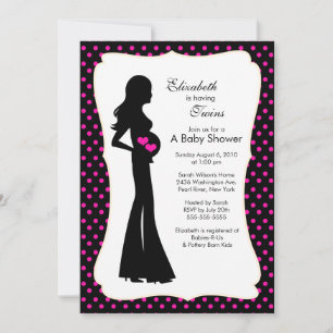 Mod Mom Twins Baby Shower Girls "hot pink" Invitation