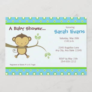 Mod Monkey Baby Shower Invitations - Blue