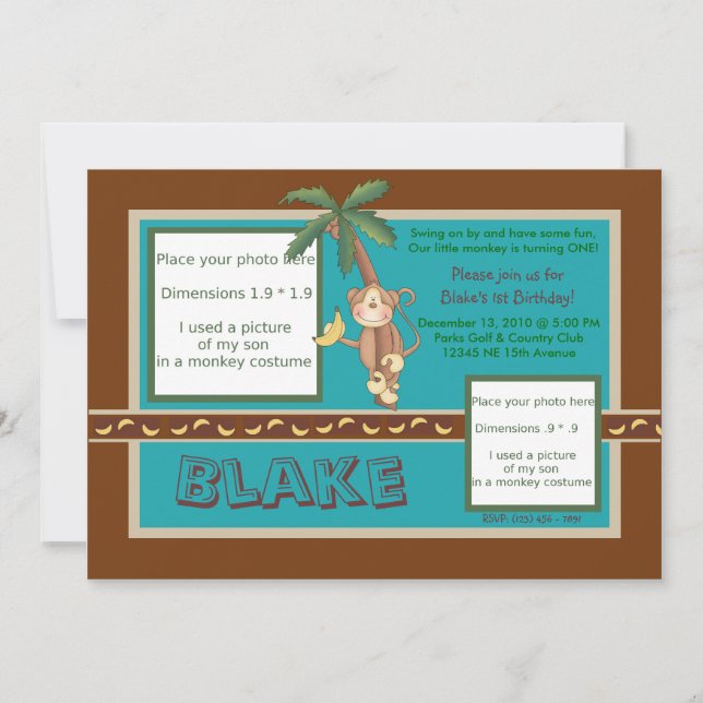 MOD Monkey Birthday Invite - Personalize (Front)