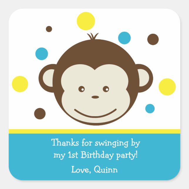 Mod Monkey Boy Birthday Party Thank You Stickers (Front)