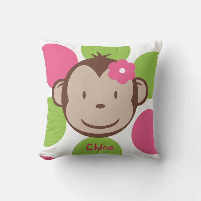 Mod Monkey Girl Throw Pillow (Front)