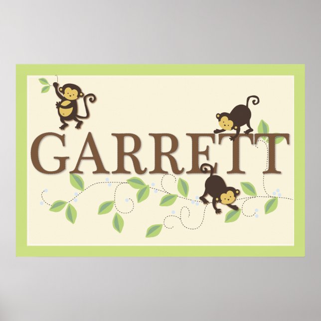 Mod Monkey Personalized Custom Baby Name Poster (Front)