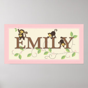 Mod Monkey Personalized Custom Baby Name Poster
