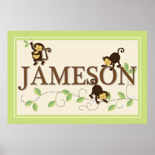 Mod Monkey Personalized Custom Baby Name Poster
