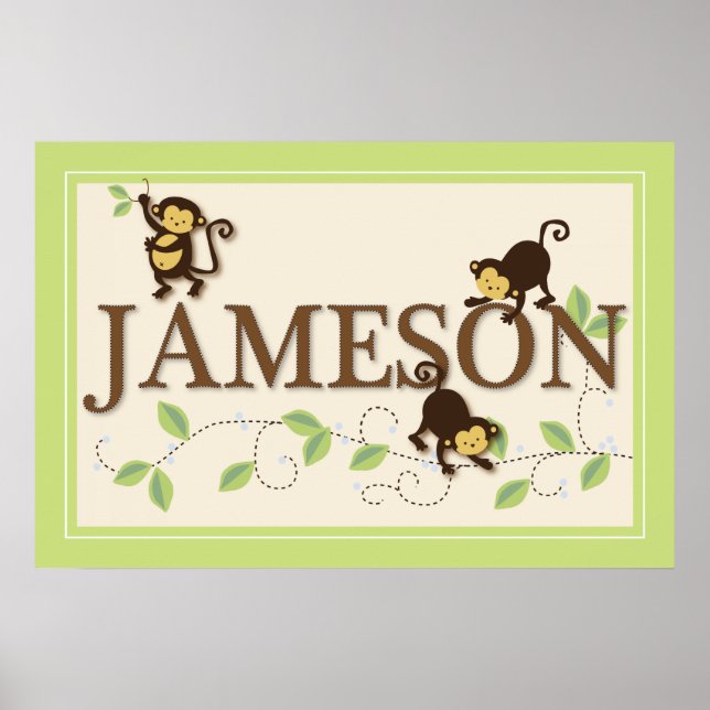 Mod Monkey Personalized Custom Baby Name Poster (Front)