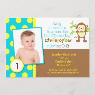 Mod Monkey Photo Birthday Party Invitation