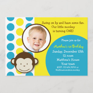 Mod Monkey Photo Birthday Party Invitations