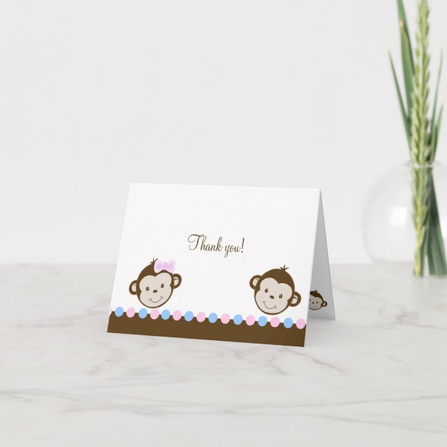Mod Monkey Twins Pink/Blue Folded Thank you notes (Front)