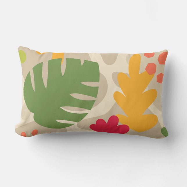 Mod Monstera Abstract Leaf Hawaiian Tropical -Warm Lumbar Pillow (Front)