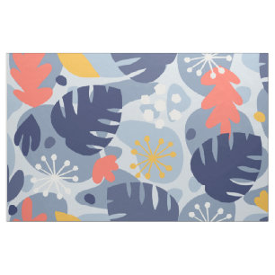 Mod Monstera Leaf Abstract Hawaiian Tropical -Blue Fabric