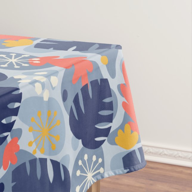 Mod Monstera Leaf Abstract Hawaiian Tropical -Blue Tablecloth (In Situ)