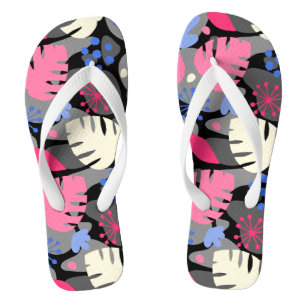 Mod Monstera Leaf Abstract Hawaiian Tropical -Grey Flip Flops