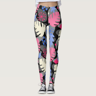 Mod Monstera Leaf Abstract Hawaiian Tropical -Grey Leggings
