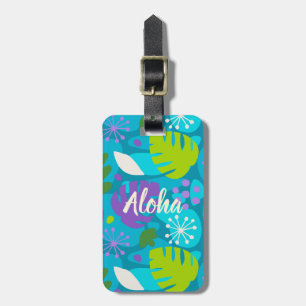 Mod Monstera Leaf Abstract Hawaiian Tropical -Teal Luggage Tag