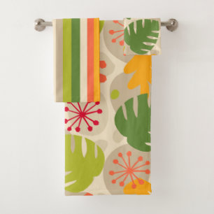 Mod Monstera Leaf Abstract Hawaiian Tropical -Warm Bath Towel Set