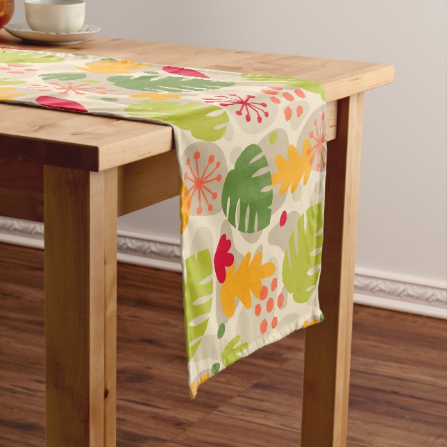 Mod Monstera Leaf Abstract Hawaiian Tropical -Warm Short Table Runner (In Situ)