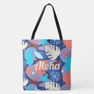 Mod Monstera Leaf Hawaiian Tropical Navy Beach Bag