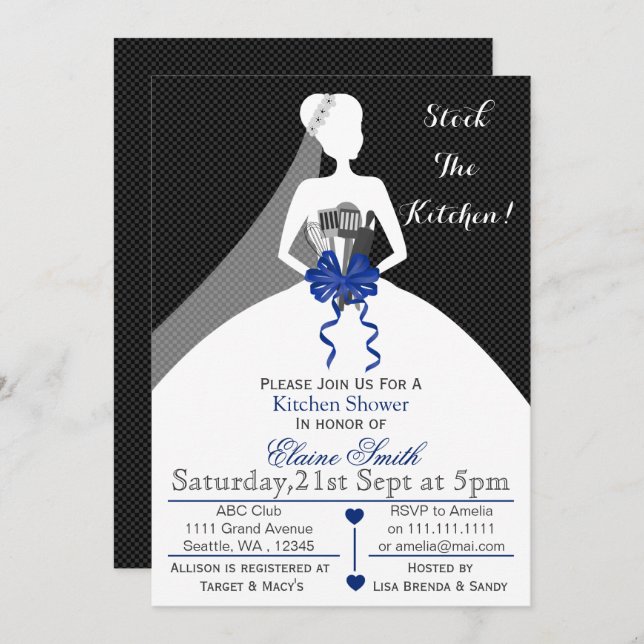 Mod Navy stock the kitchen Bridal shower Invite (Front/Back)