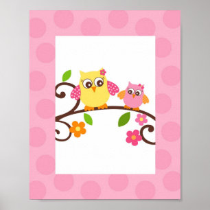 Mod Owl Flower Girls Nursery Wall Art Print