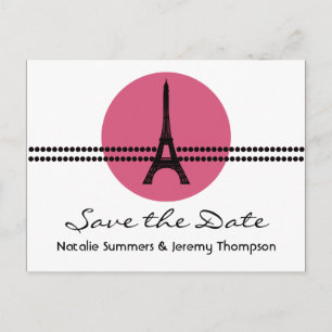 Mod Parisian Dots Save the Date Postcard, Pink Announcement Postcard