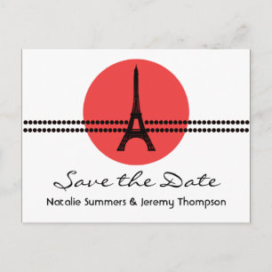 Mod Parisian Dots Save the Date Postcard, Red Announcement Postcard