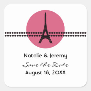 Mod Parisian Dots Save the Date Stickers, Pink Square Sticker
