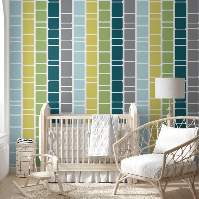 Mod Pattern with Blue Green Yellow Grey Wallpaper (Kids)
