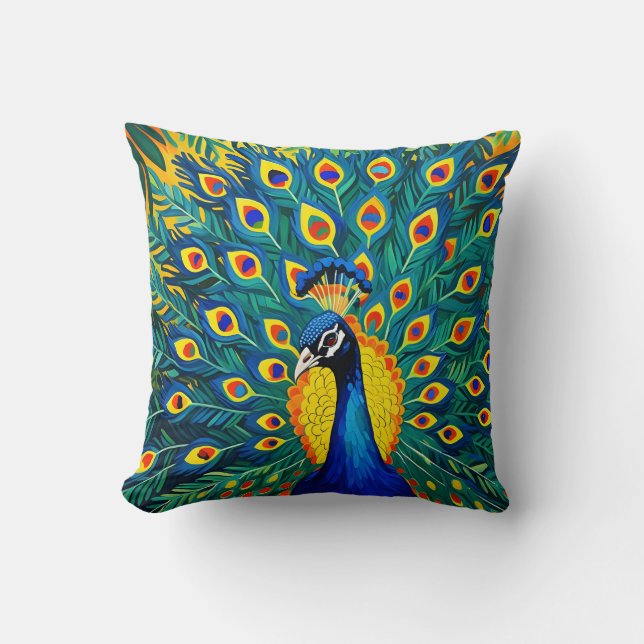 Mod Peacock Throw Pillow (Front)
