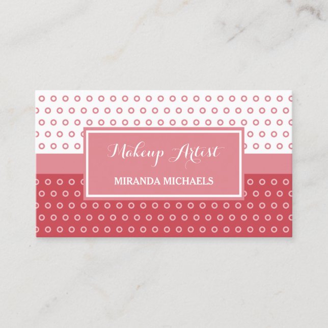 Mod Pink and White Polka Dots Makeup Artist Business Card (Front)