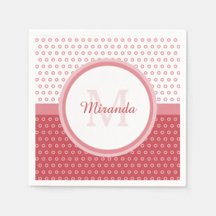 Mod Pink and White Polka Dots Monogram With Name Napkin