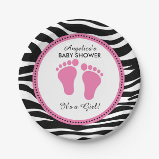 Mod Pink and Zebra Paper Party Plates, Baby Shower Paper Plate