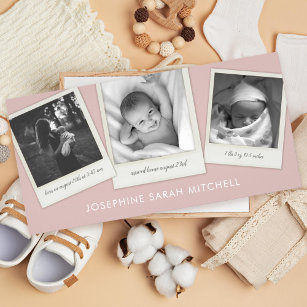 Mod Pink Baby Instant Photo Birth Announcement Card