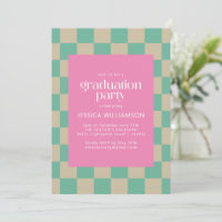 Mod Pink Mint Green Chequerboard Graduation Party