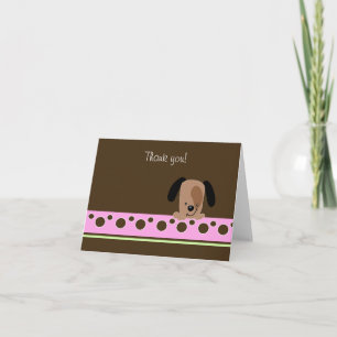 Mod Pink Puppy Dog Folded Thank you note Card
