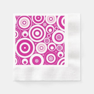 Mod Pink & White Concentric Retro Circles Napkin