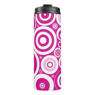 Mod Pink & White Concentric Retro Circles Thermal Tumbler