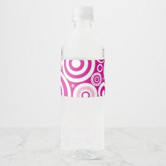 Mod Pink & White Concentric Retro Circles Water Bottle Label
