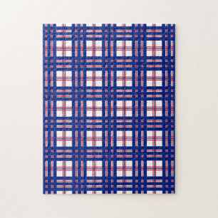 Mod Plaid Pattern Red White Blue Jigsaw Puzzle