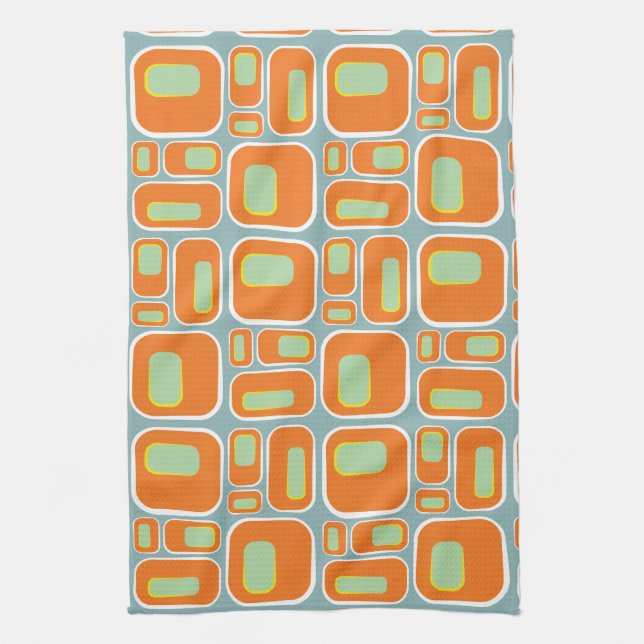 Mod Pod- in Turquoise and Orange and White Kitchen Towel (Vertical)