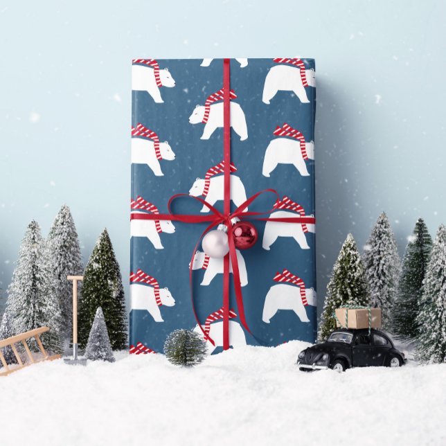 Mod Polar Bears- Navy- Christmas Wrapping Paper ("Modern Polar Bears" in navy for all your holiday gift wrapping needs. By Clearlytangled Studio.)